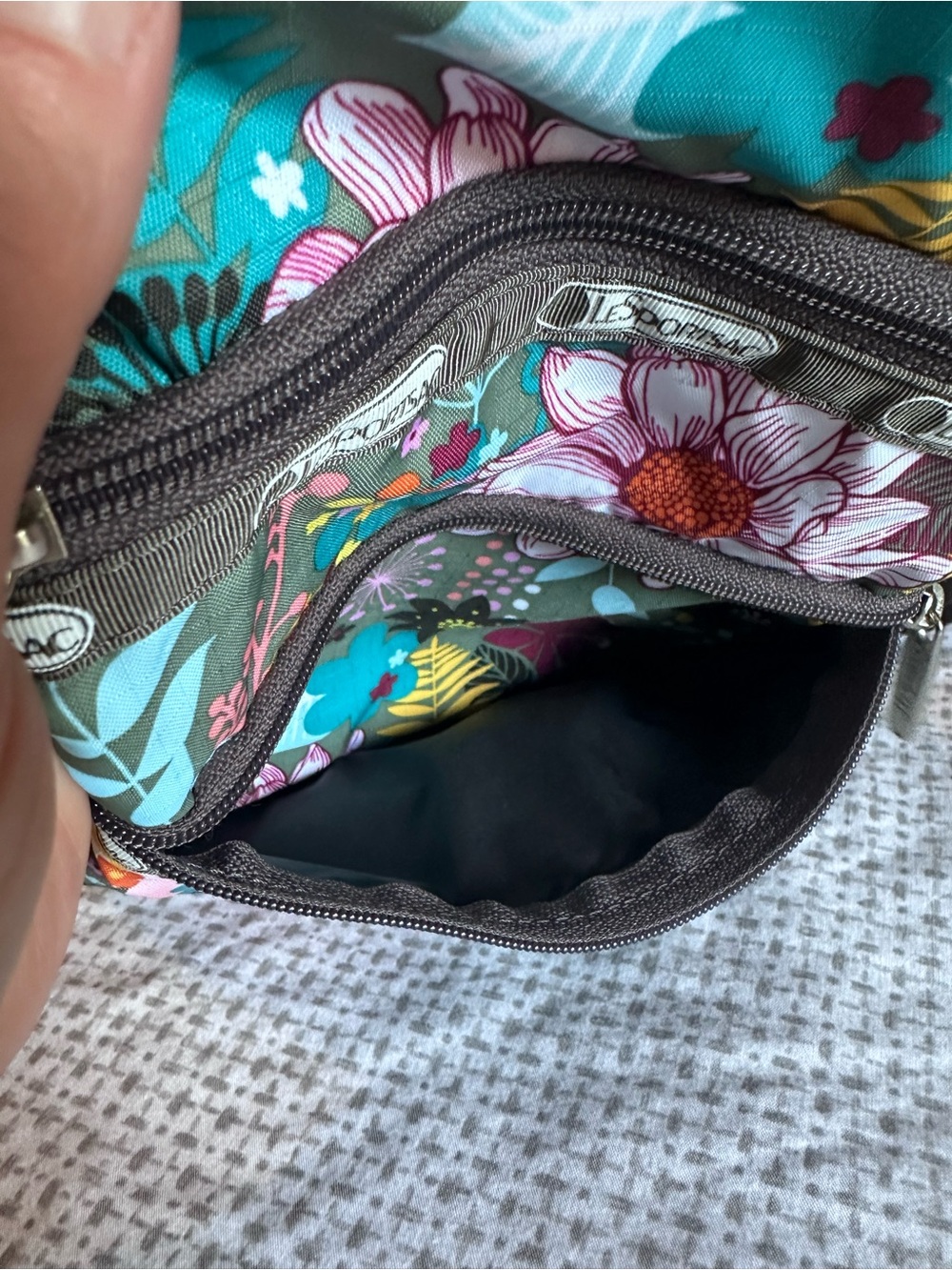 LeSportsac Floral Crossbody Bag in Green with Pink & Teal Accents - Picture 8 of 12